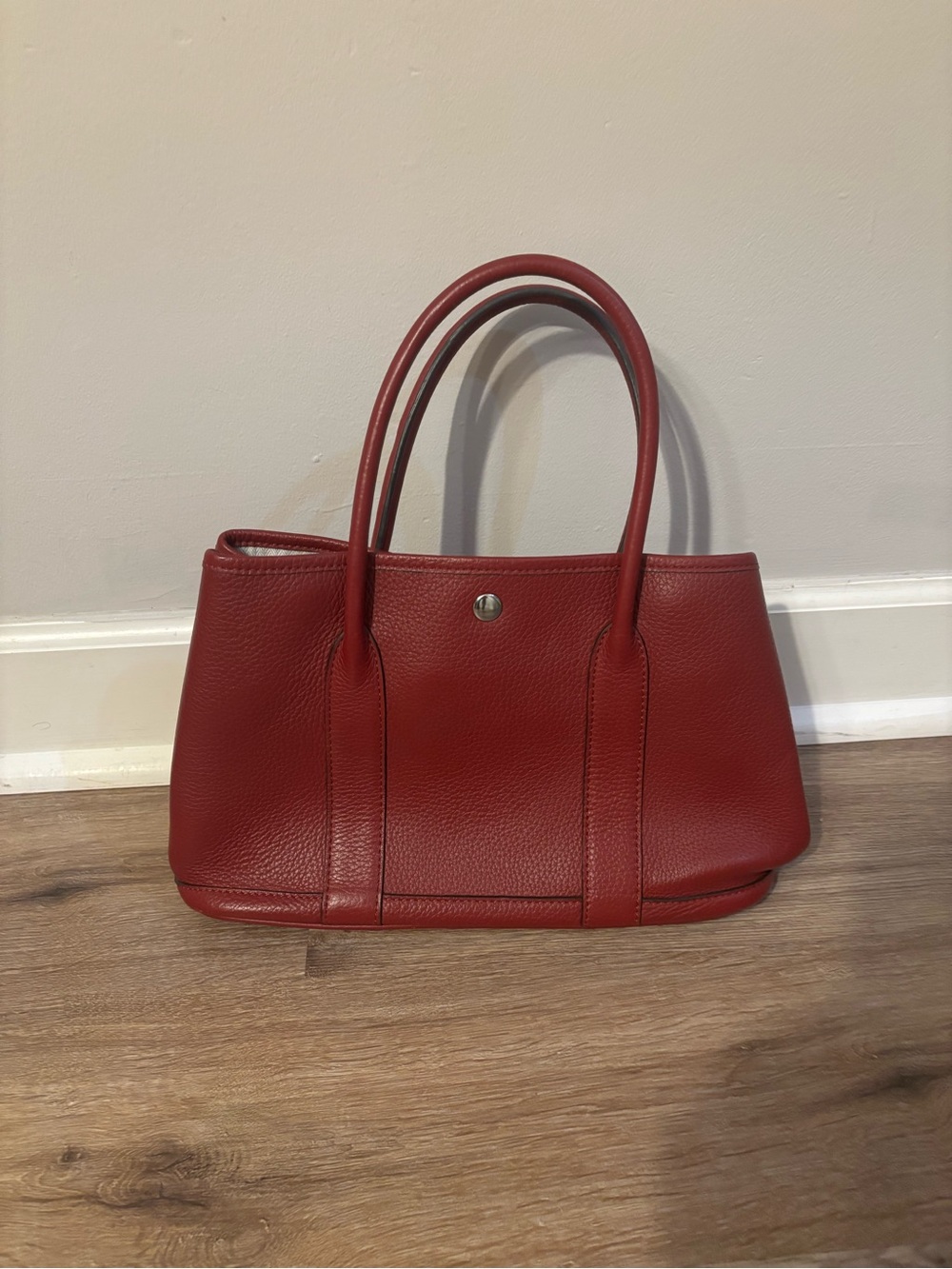 Structured Deep Red Tote with Double Handles